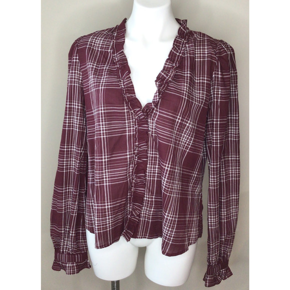Evereve Tops - Evereve Marron w/ White Plaid Peasant Boho Blouse Size XL